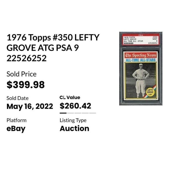1976 topps Lefty grove hof allstar #350 comps in pics - Picture 4 of 4